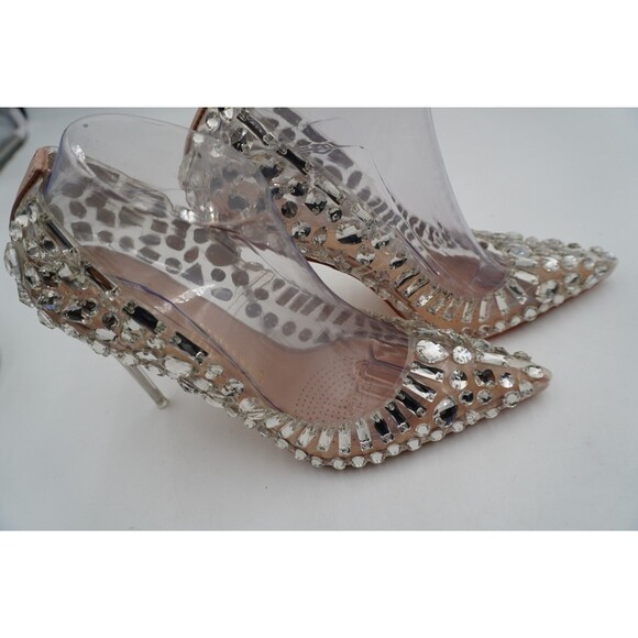 Azalea Wang Bonnie Women's Sz 10 Clear Rhinestone Encrusted Pumps Stiletto Heels - Picture 6 of 14